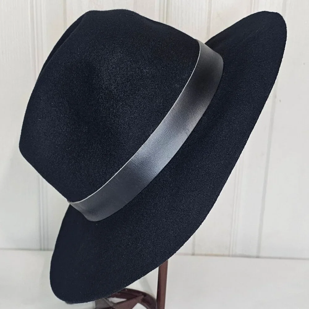 Hat Attack Women's Black Wool Felt Wide Brim Fedora Bucket Hat Floppy Winter USA